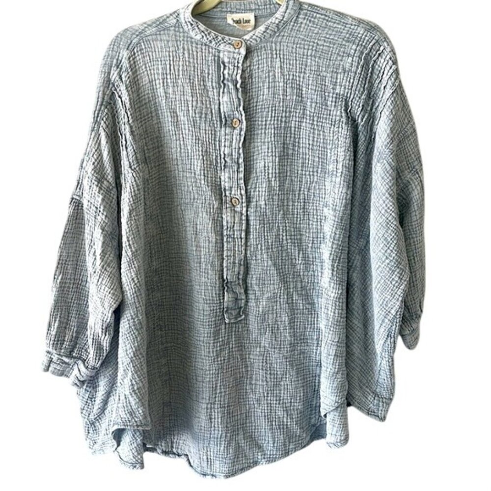 Peach Love 100%cotton waffle weave oversized comfy shirt with button front women
